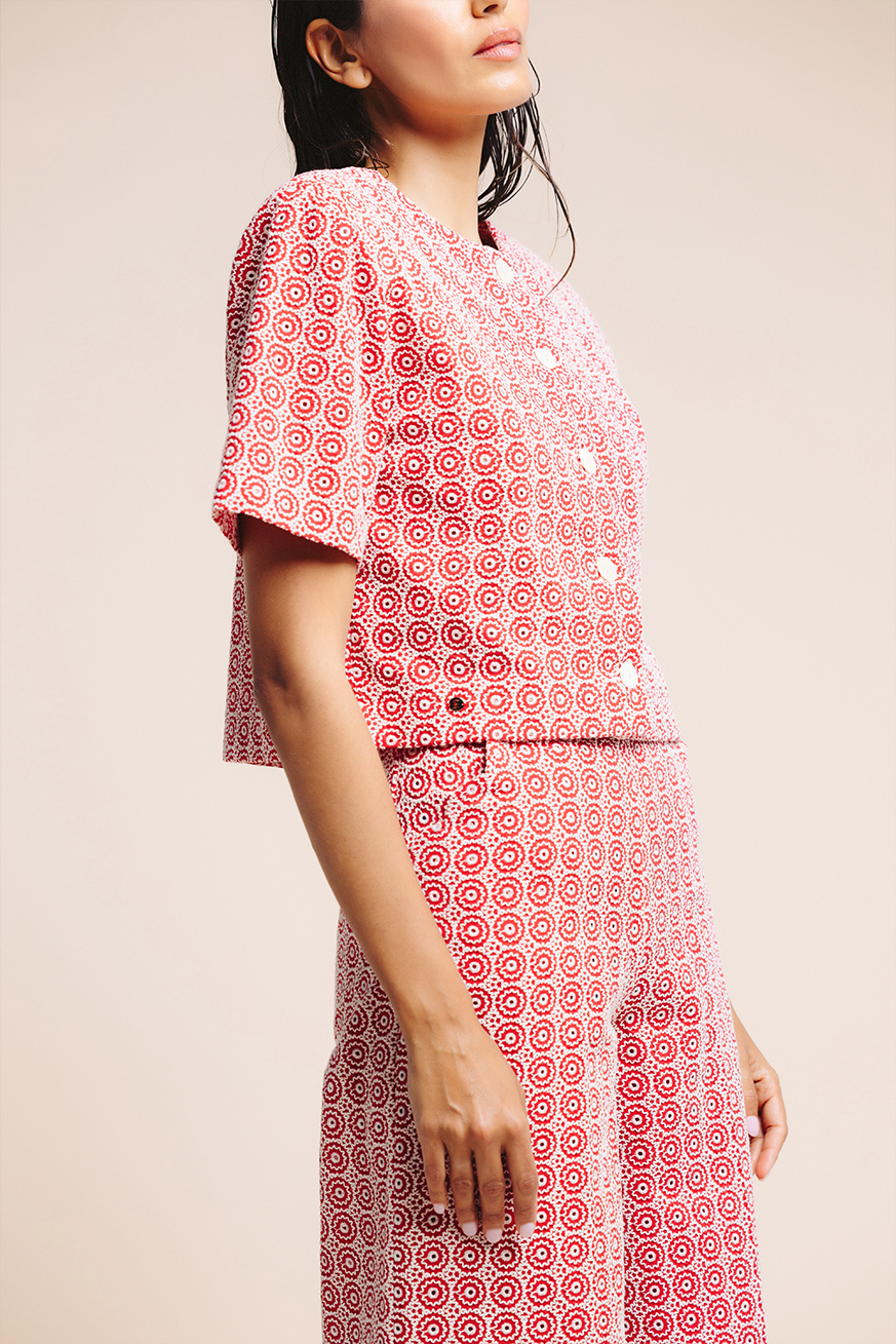 CONJUNTO LINO BORDADO ROJO CHAQUETILLA 1