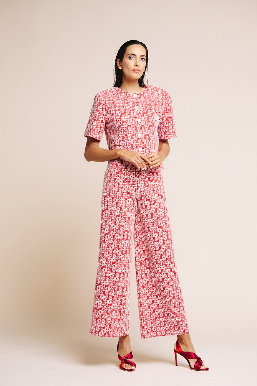 CONJUNTO LINO BORDADO ROJO CHAQUETILLA 6