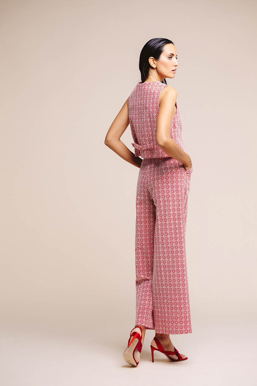 CONJUNTO LINO BORDADO ROJO LARGO 1