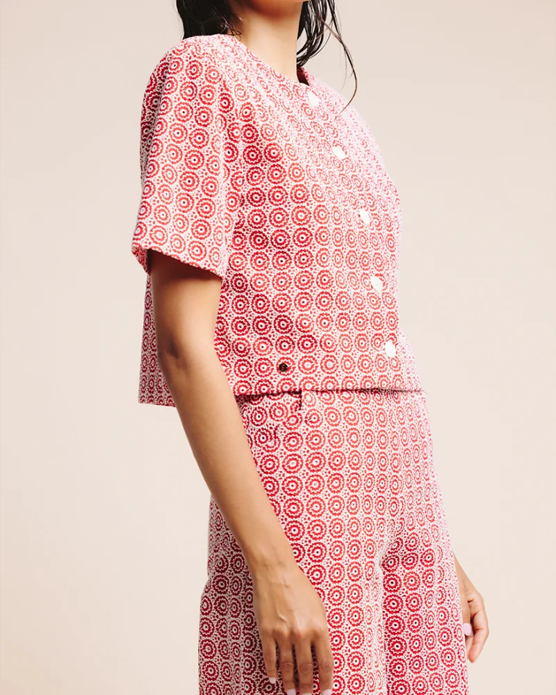 CONJUNTO LINO BORDADO ROJO CHAQUETILLA 1