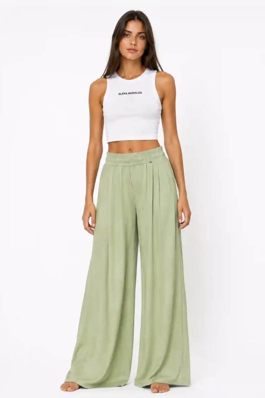 PANTALÓN PALAZZO SOFT GREEN ELENA MORALES HUAHINE 1
