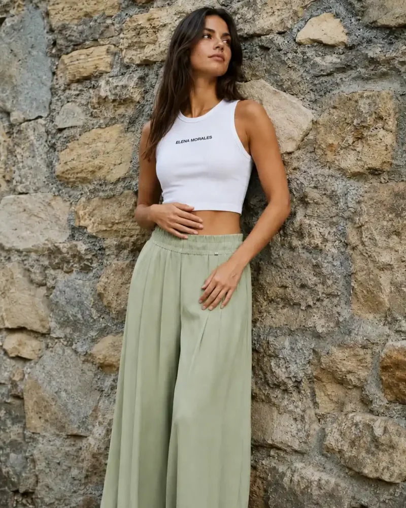 PANTALÓN PALAZZO SOFT GREEN ELENA MORALES HUAHINE 5