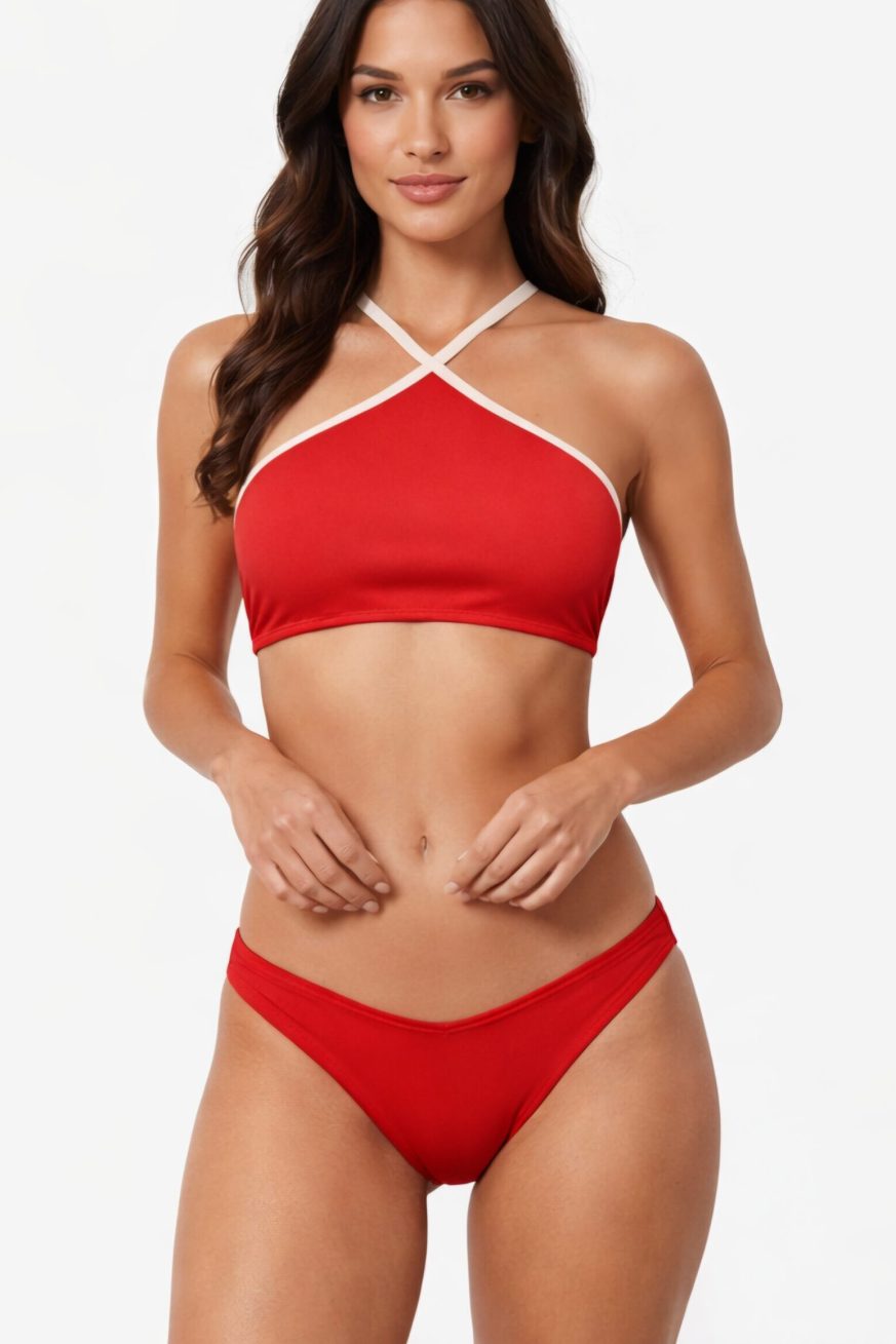 Bikini Carmín de Elena Morales, vista detalle.