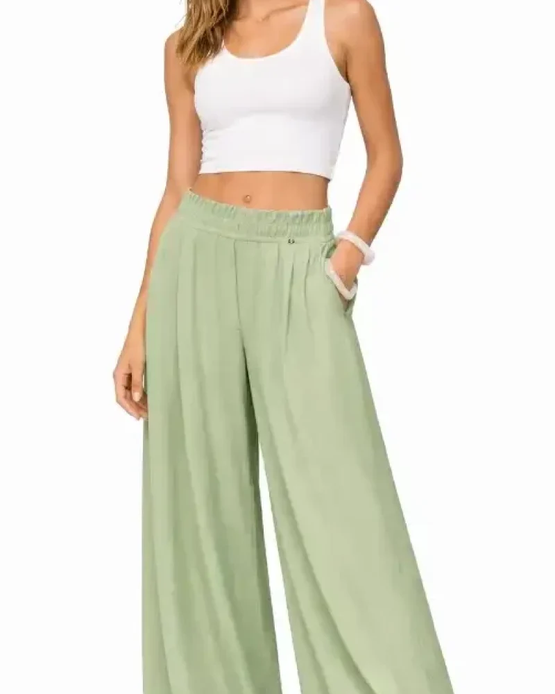 Pantalón Palazzo Soft Green de Elena Morales, vista detalle.