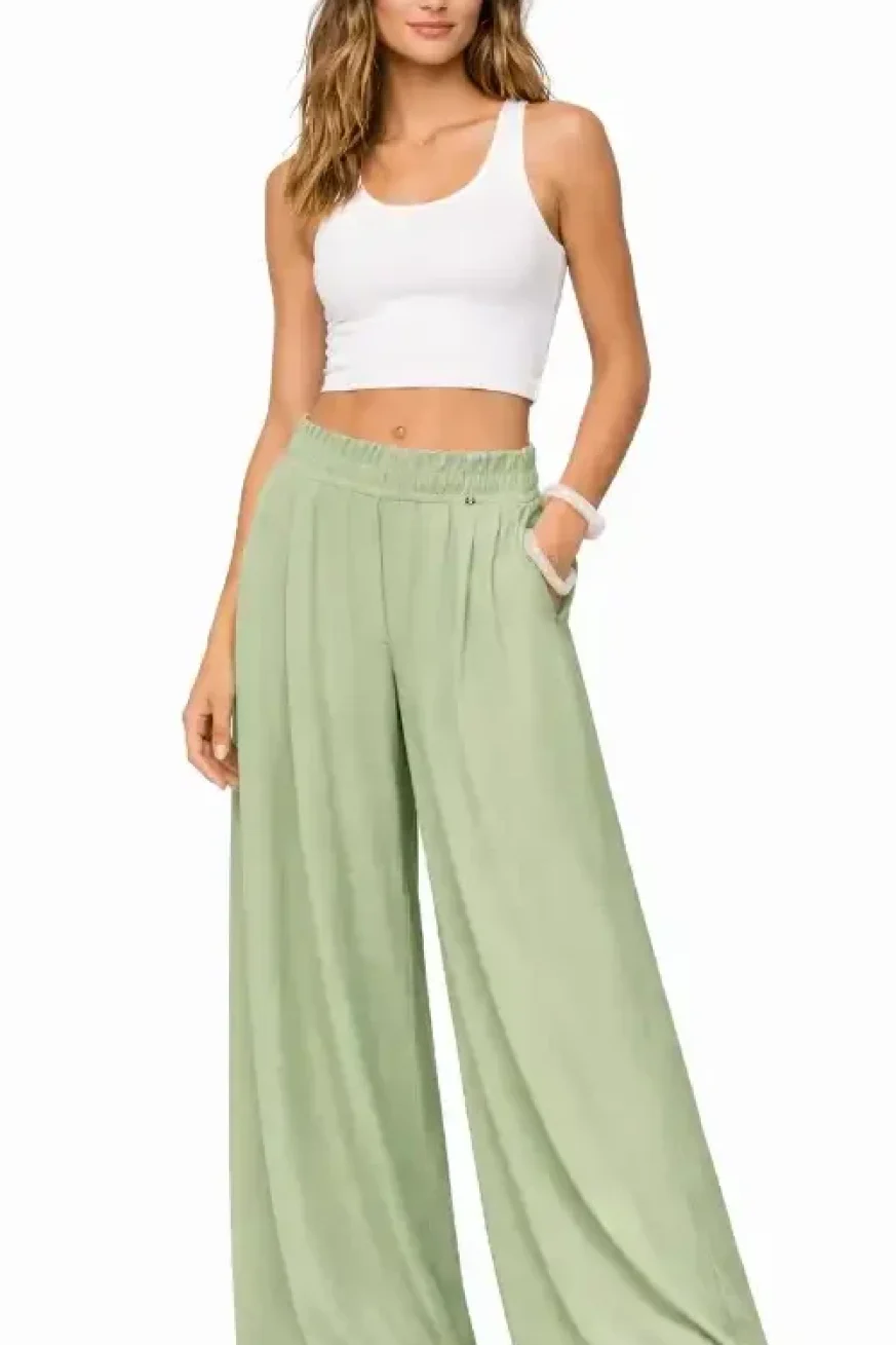 Pantalón Palazzo Soft Green de Elena Morales, vista detalle.